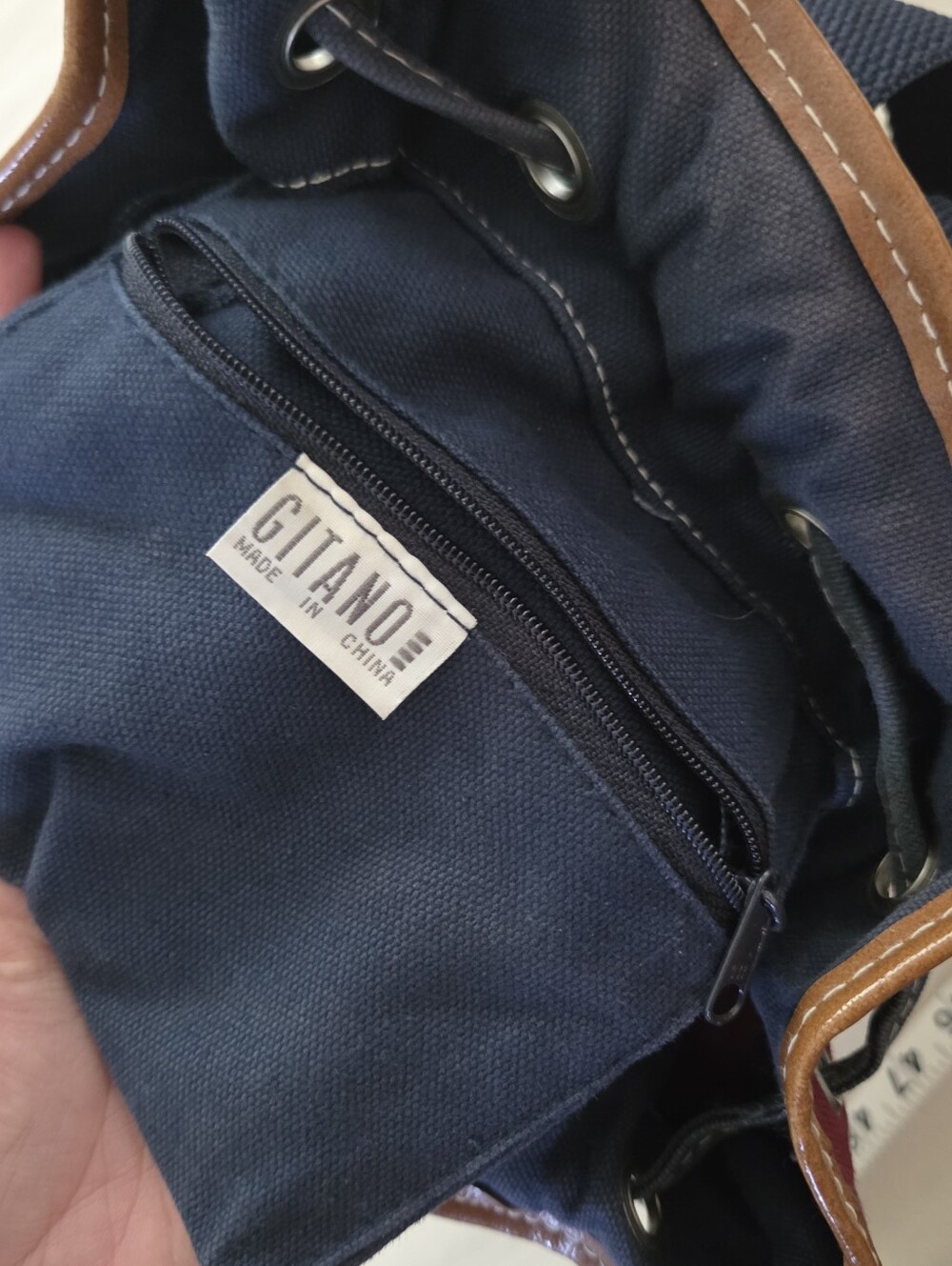 Vintage Colorblock Canvas Drawstring Backpack - Multicolor Tribal Pattern Gitano - Picture 7 of 9